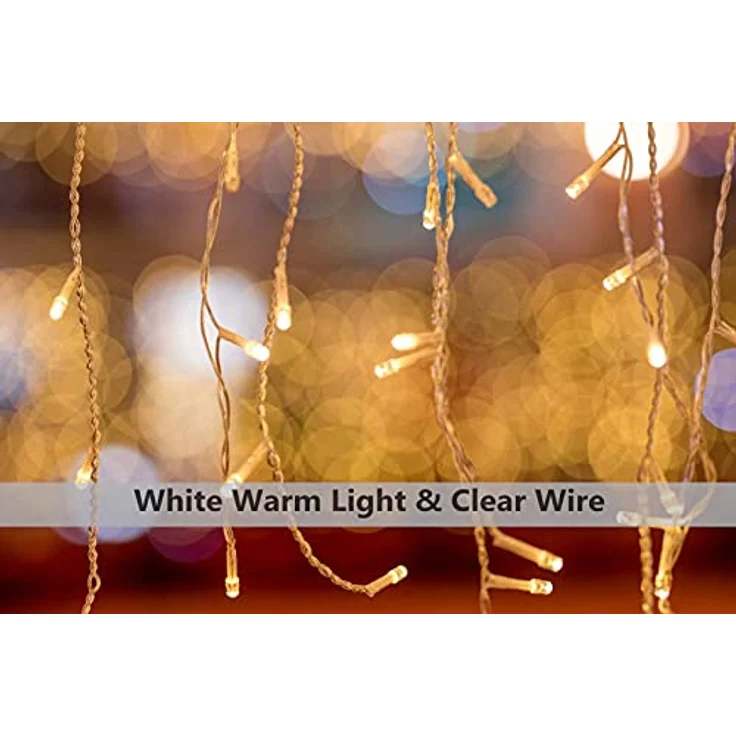 Gresonic 400er LED 10m lang Eisregen Lichterkette Lichtervorhang Eiszapfen Außen Innen Deko Strombetrieben[Energieklasse A+] (400LED 10m, Warmweiß) – Bild 6