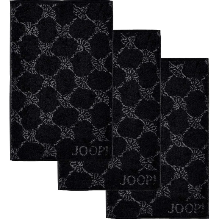 JOOP! Gästetuch Classic Frottierkollektion, 3er Pack - Walkfrottier Schwarz Cornflower 30x50cm