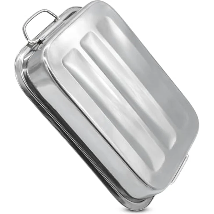 Spetebo Bräter Edelstahl Bräter mit mit klappbaren Griffen - 3er, Edelstahl (3er Set, 3-tlg, Bräter in 3 verschiedenen Größen), Metall Kasserolle Servierpfanne – Bild 4