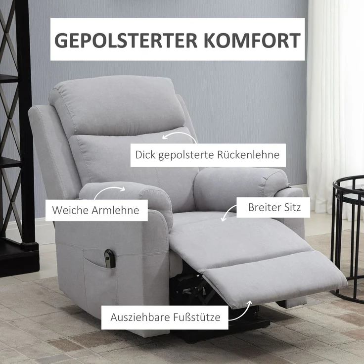 MELAYR, Fernsehsessel mit Aufstehhilfe Elektrisch Relaxsessel mit Liegefunktion, 83 x 89 x 102 cm, Hellgrau – Bild 6