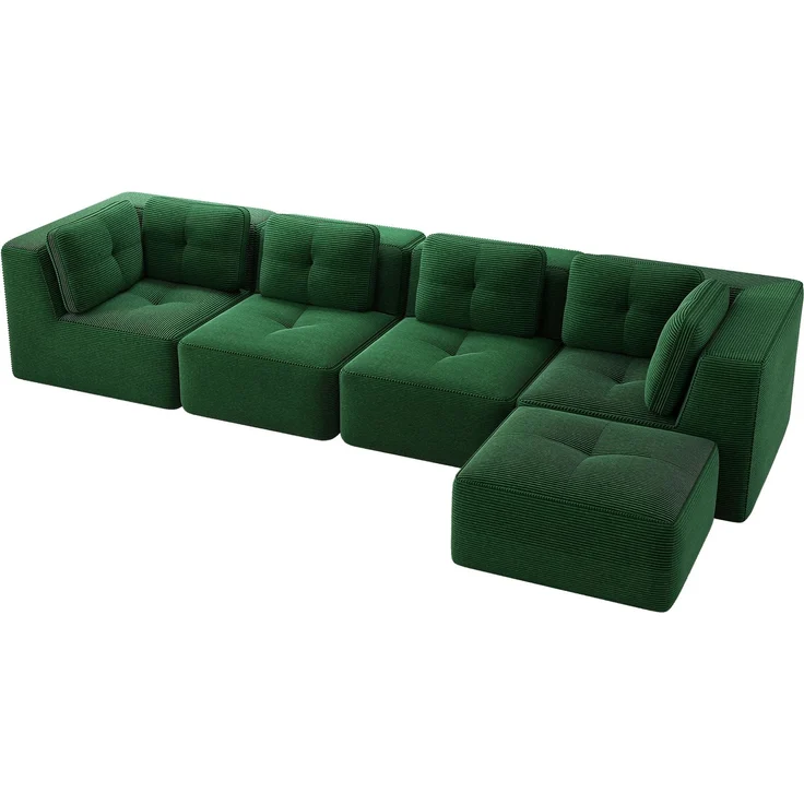 EINHOM Modulares Wohnzimmersofa ohne Gestell, ein bequemes Viersitzer-Sofa mit tiefer Sitzfläche, weichen Kissen und Cordbezug, kein Aufbau erforderlich und mit rutschfestem Design, Grün – Bild 6