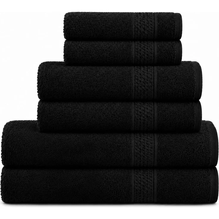 Komfortec Handtücher Set 6 Teilig aus 100% Baumwolle | 2x Badetücher 70x140 cm, 2x Handtücher 50x100 cm, 2x Gästetücher 30x50 cm, Weich und Saugstark, Schwarz
