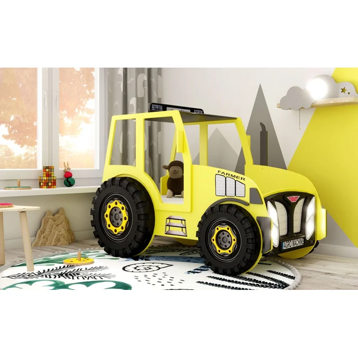 Kinder Traktorbett mit Matratze und Rost in Gelb – Bild 6