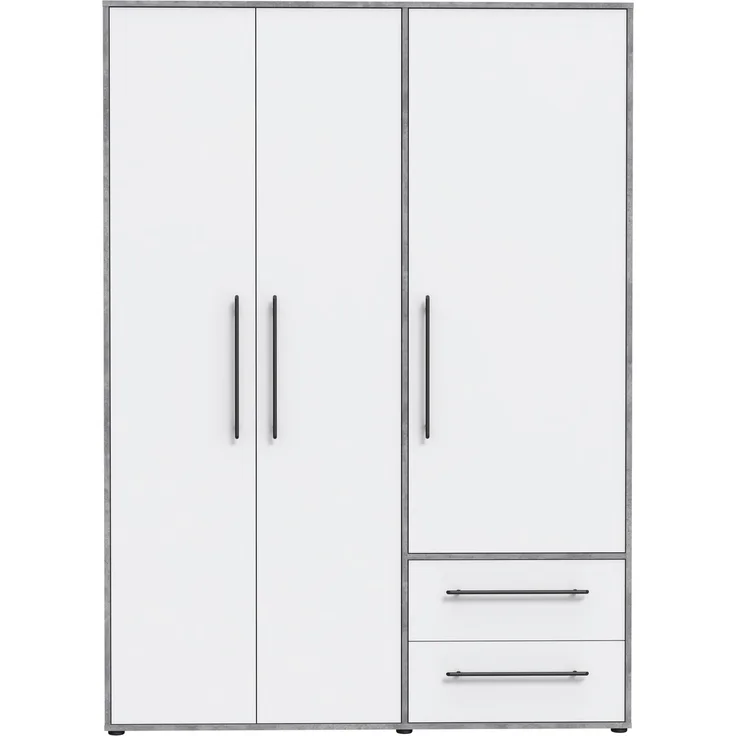 Drehtürenschrank >MOKKARIS< in Betonoptik / Weiß - 144,4x200,1x58,8cm (BxHxT)