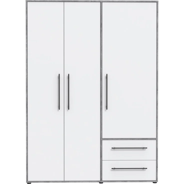 Drehtürenschrank >MOKKARIS< in Betonoptik / Weiß - 144,4x200,1x58,8cm (BxHxT) – Bild 1