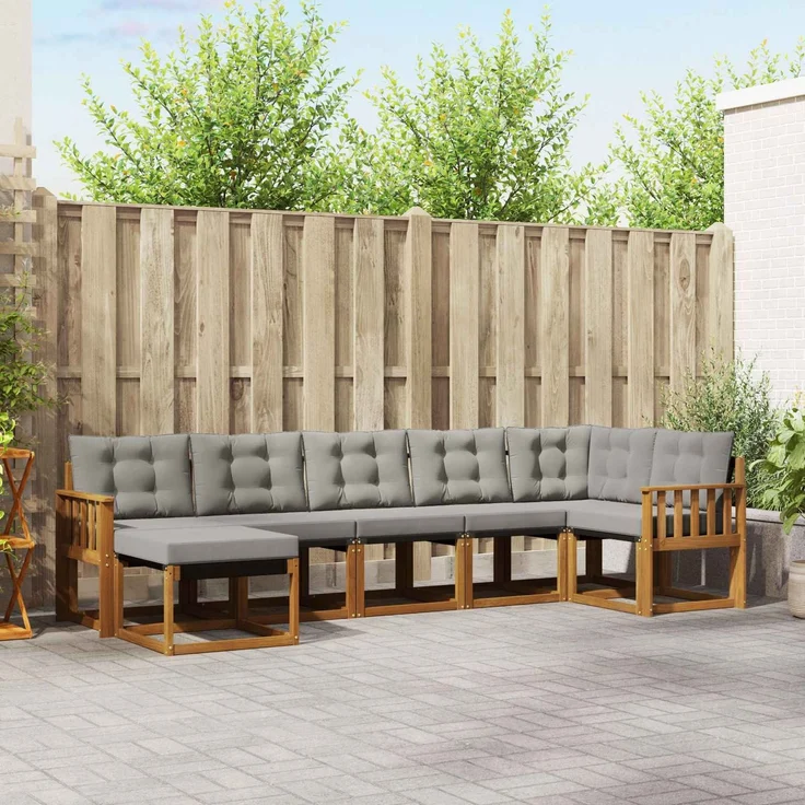vidaXL Outdoor-Sofagarnitur 7 stk. 7-Sitzer Natur und Hellgrau 3368878 – Bild 1