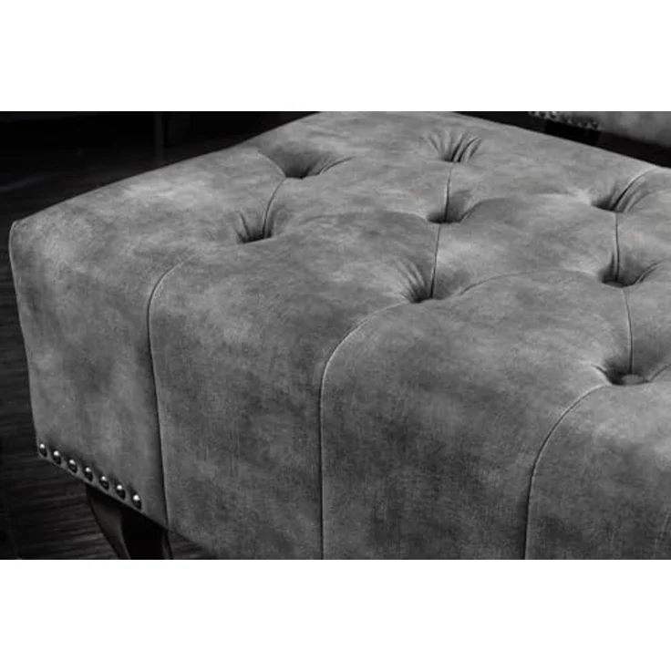 riess-ambiente Fußhocker CHESTERFIELD 80cm grau / dunkelbraun (Einzelartikel, 1 St), Wohnzimmer · Samt · Wellenunterfederung · Chesterfield Design – Bild 4