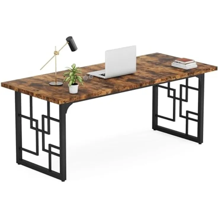 LITTLE TREE Schreibtisch Computertisch, Holz und Metall Großer Bürotisch, Moderner PC Tisch für Homeoffice Büro Studium Gaming, Stabiler Arbeitstisch mit vintagebraun-schwarz 160 cm