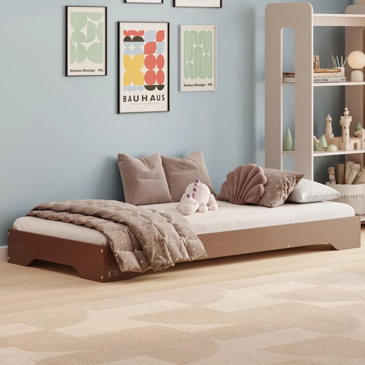 smartwood Kinderbett 140x200 Braun - Bodenbett aus Kiefernholz mit FSC-Zertifikat - Montessori Bett mit geradem Lattenrost bis zu 300 kg für Jungen und Mädchen - Einfache Montage - TILA 7