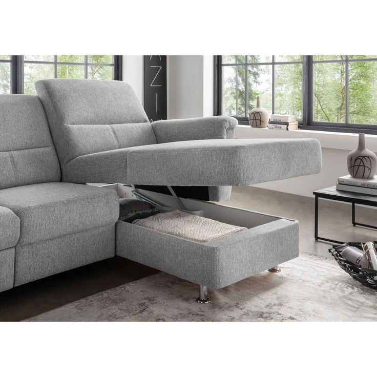 Ecksofa >Ludwigshafen< Motor-funktion, Kopfstütze, Stauraum, silber - 231x113x165 (BxHxT) – Bild 4