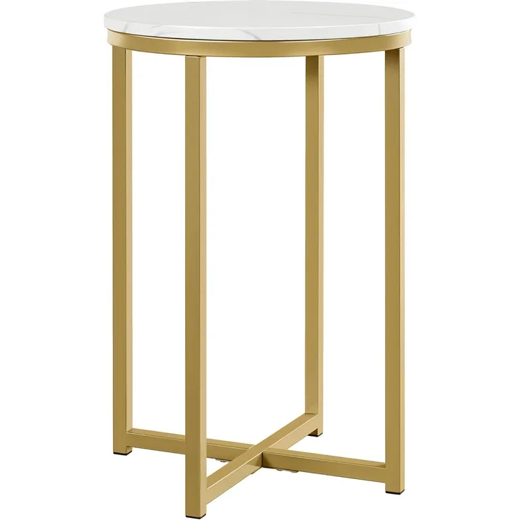 Yaheetech Beistelltisch rund, Couchtisch mit Marmorimitat-Tischplatte, Nachttisch, Sofatisch, Metallgestell senf Gold, 40,5 x 40,5 x 61 cm