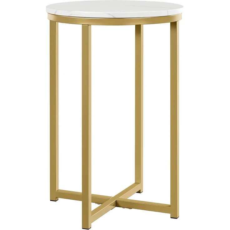 Yaheetech Beistelltisch rund, Couchtisch mit Marmorimitat-Tischplatte, Nachttisch, Sofatisch, Metallgestell senf Gold, 40,5 x 40,5 x 61 cm – Bild 1