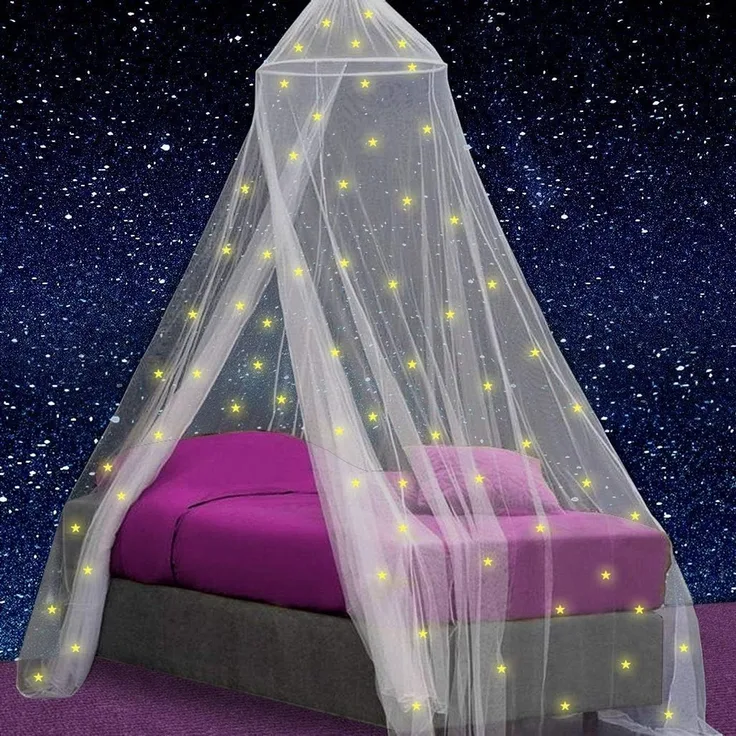 UB-STORE Betthimmel mit vorgeklebten leuchtenden Sternen - Prinzessinen Moskitonetz für Mädchen Zimmerdekoration - Himmelbett Vorhänge für Kinder und Baby Bett