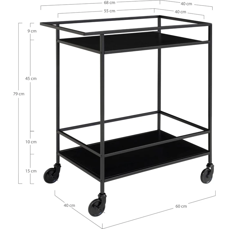 House Nordic Barwagen mit 2 Einlegeböden, schwarz, schwarzes Gestell, 68x40x79 cm – Bild 5