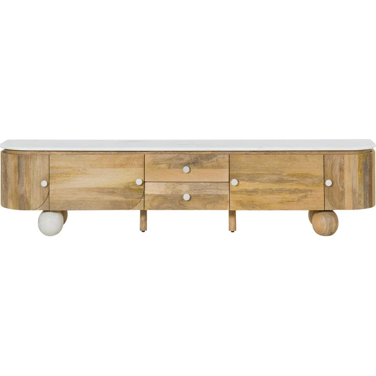 TV-Board Mango 220 x 40 x 50 natur lackiert / Marmor weiß FLORENZ #102 – Bild 7