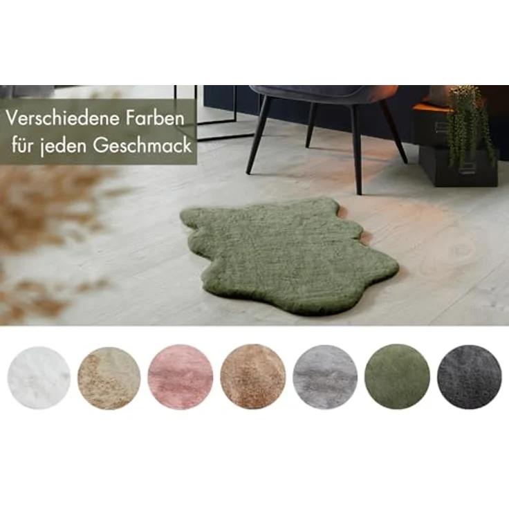 -LUXOR- living Fellteppich Coste gemütlicher weicher Hochflor Kunstfell Teppich 55 x 80 cm dunkelgrün – Bild 3