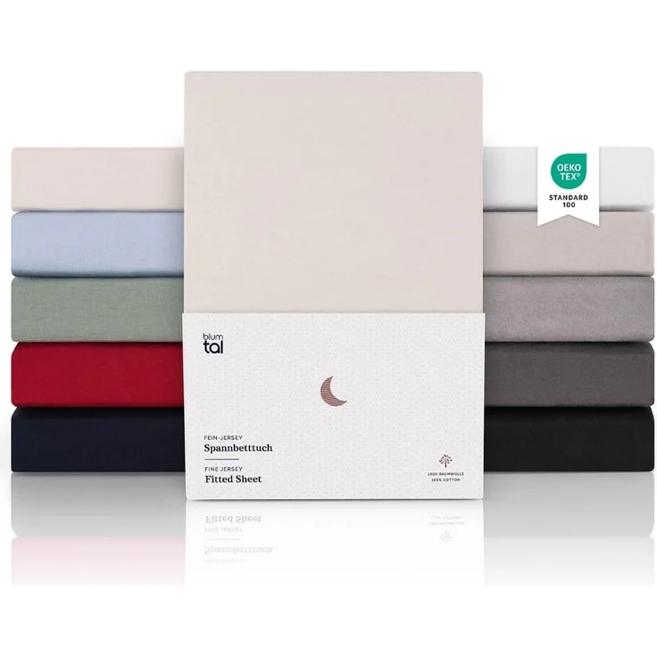 Blumtal® Premium Spannbettlaken 100x200 cm Jersey Boxspringbetten im 2er Set - OEKO-TEX zertifiziertes Bettlaken 100x200 cm Baumwolle 100% - Spannbetttuch 100x200 Boxspringbetten - Bettlaken - Elfenbein – Bild 1
