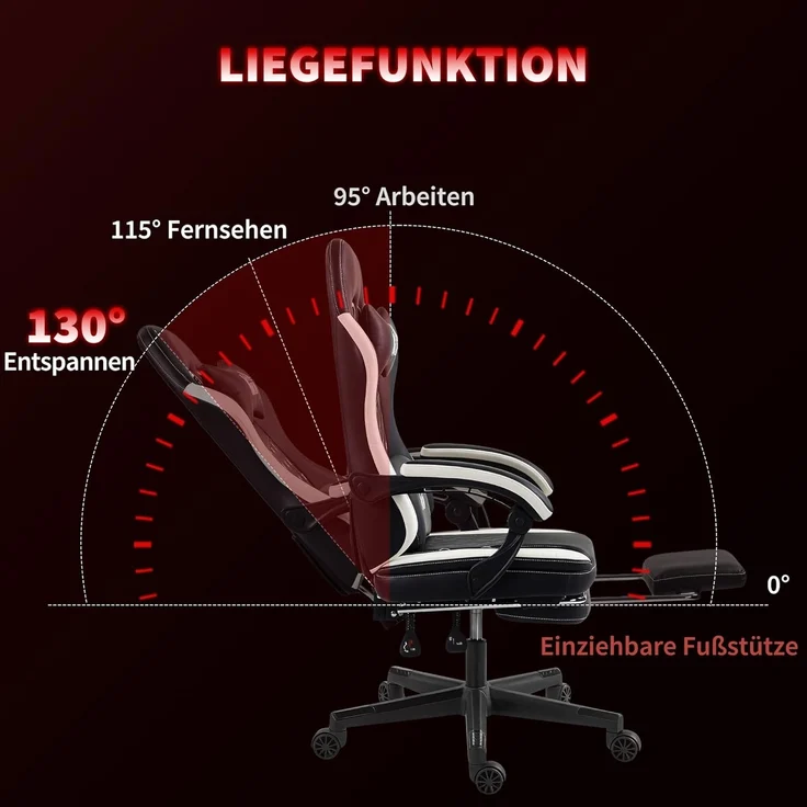 HOMCOM Gaming Stuhl Ergonomischer Gamer Stuhl mit Lendenwirbelstütze, Fußstütze, Höhenverstellbar Gaming Sessel mit Kopfkissen, Liegefunktion Bürostuhl mit Diamantgenähtem Muster Kunstleder Grün – Bild 5