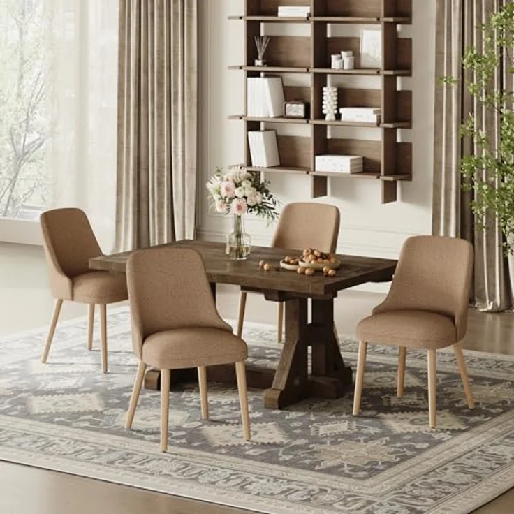 COLAMY Esszimmerstühle 4er Set, Gepolsterter Stuhl mit Holzbeinen, Hohe Rückenlehne für Esszimmer/Restaurant/Café, Kamel – Bild 2