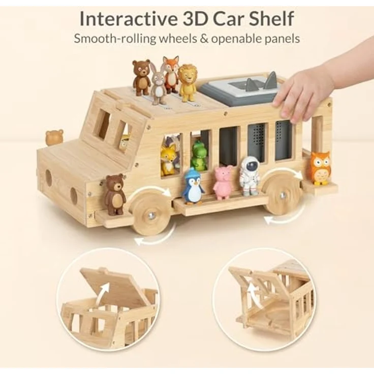 Todeco Tonie-Regal für Toniebox Hörfiguren, Magnetische Aufbewahrung für 20-30 Tonie, Verstärkte Magnetleisten, Freistehende Regale, Kinderregal für Mädchen & Jungen, 3D-Auto mit Rädern – Bild 6