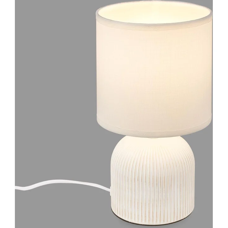 BRILONER - Tischlampe mit Stoffschirm, Kabelschalter, Keramikfuß, Lampe, Nachttischlampe, Tischleuchte, Dekolampe Flur, Bürolampe, Leselampe, Wohnzimmer, Schlafzimmer, 15x28 cm (DxH), Weiß – Bild 8