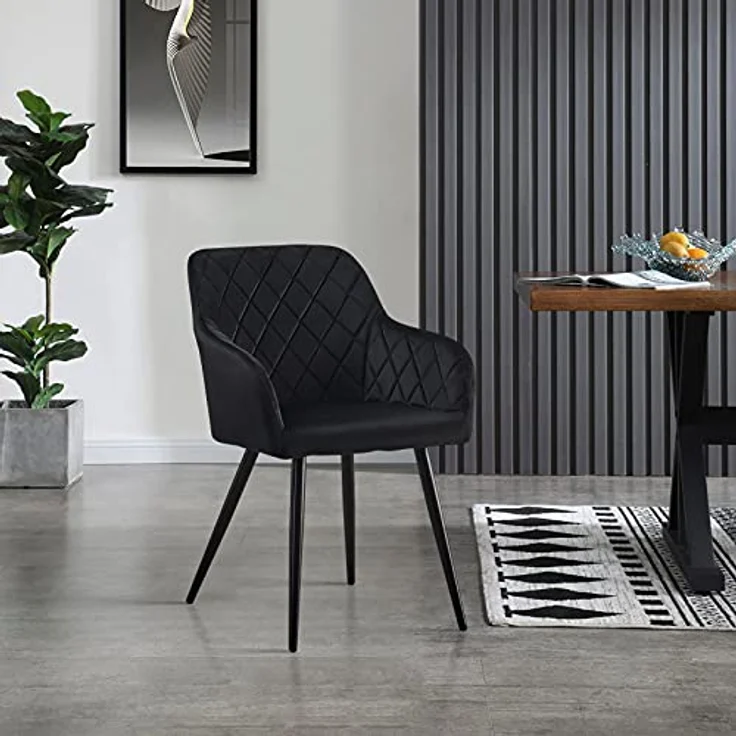 TUKAILAI Esszimmerstühle 2er Set aus Samt, Küchenstuhl Polsterstuhl Wohnzimmerstuhl Sessel mit Armlehnen Rückenlehne Metallbeinen, für Küche Esszimmer Wohnzimmer Lounge,Schwarz – Bild 3