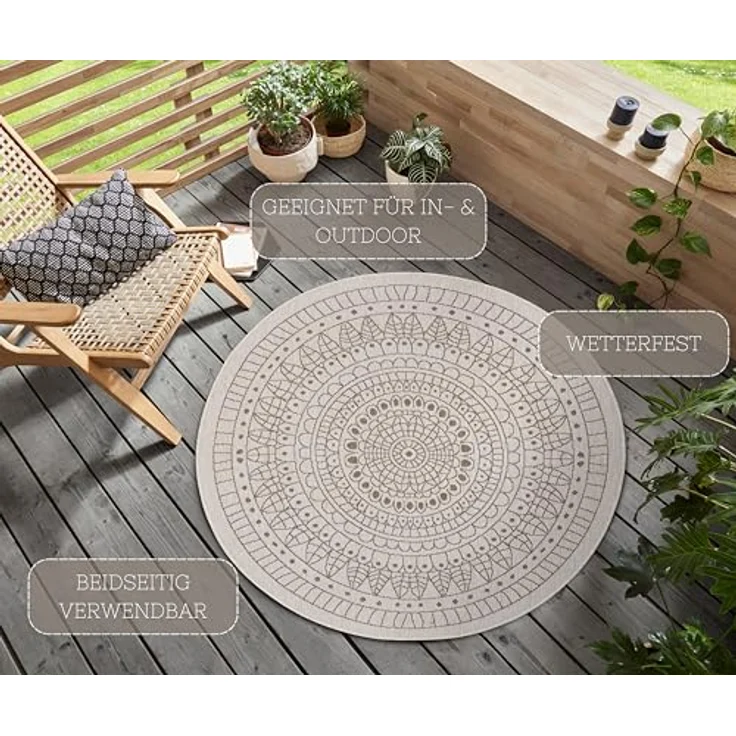 NORTHRUGS Teppich Porto Wendeteppich, rund, Höhe: 5 mm, In-& Outdoor, Wetterfest, Balkon, Garten, Wohnzimmer, Wasserfest – Bild 3