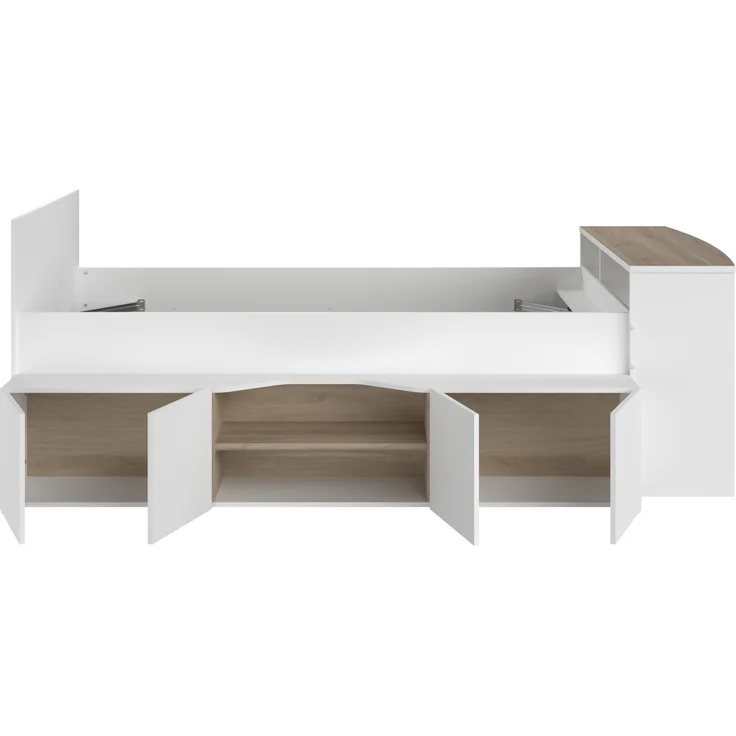 Hochbett >Cleo 1< Stauraum, Liegefl. 90x200, Weiss / Eiche Dekor - 241x116x90cm (LxBxH) – Bild 5