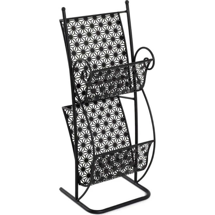 Haku Zeitungsständer aus Metall in schwarz, mit 2 Ablagen, Art-Deco-Stil, freistehend, montiert geliefert, 31x27x80 cm – Bild 1