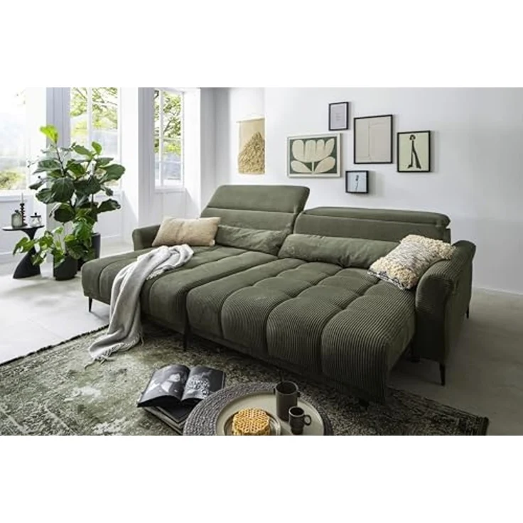 Wohnlandschaft >Wolve< elektr. Sitzverstellung, 2 Kissen, Cord grün - 277x108x179cm (BxHxT) – Bild 7
