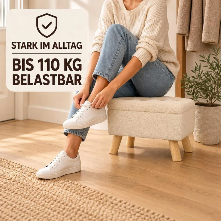 Relaxdays Hocker mit Stauraum Teddystoff – Bild 8
