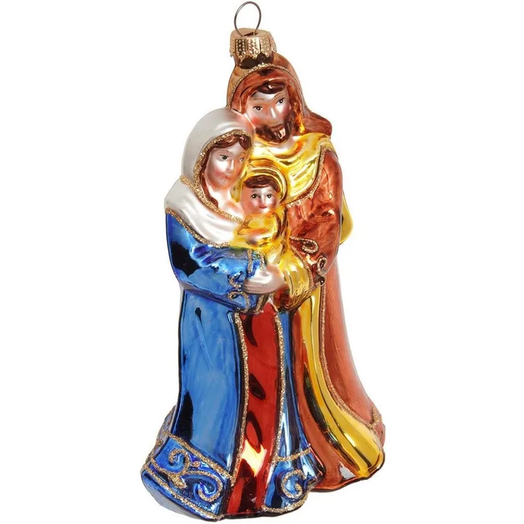 Krebs Glas Lauscha Weihnachtsbaumkugel Baumschmuck Heilige Familie mehrfarbig 15cm, Dekoriert mit Liebe zum Detail