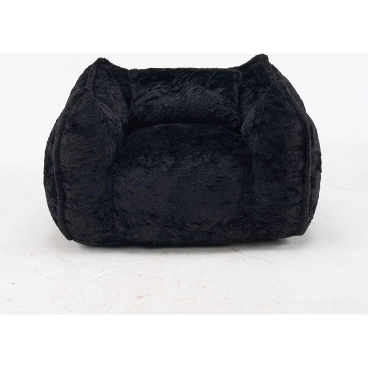 Riesiger Sitzsack mit Kissen, bequemer großer Sitzsack für Erwachsene und Kinder, Kunstfell-Bodensofa für Wohnzimmer, Schlafzimmer, Wohnung, Schwarz – 123 x 97 x 73 cm – YOUDENOVA – Bild 9