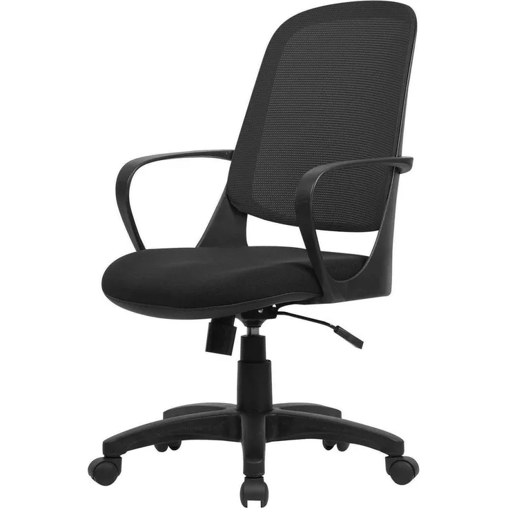 Dmora - Stuhl mit Rädern Albany, Executive-Netzsessel mit Armlehnen, ergonomischer Bürositz, 60x54h90/98 cm, Schwarz