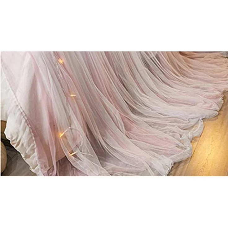 VARWANEO Prinzessinnen-Betthimmel für Mädchen, Betthimmel, Vorhang, doppellagig, durchscheinendes Netz, kuppelförmig, Moskitonetz für Doppelbett, Queen-Size-Bett, Rosa/Weiß – Bild 8