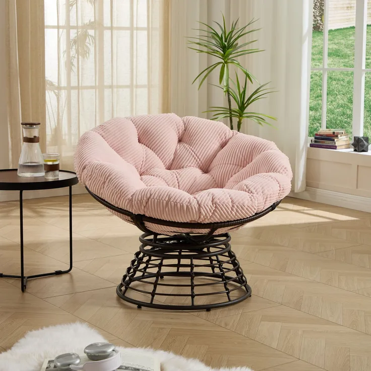 LVHOM Papasansessel 360° drehbar, Relaxsessel in Rattan-Optik mit extra dickem Polster, stabiler Körbsessel bis 130kg, wetterfester Loungesessel für Indoor & Outdoor