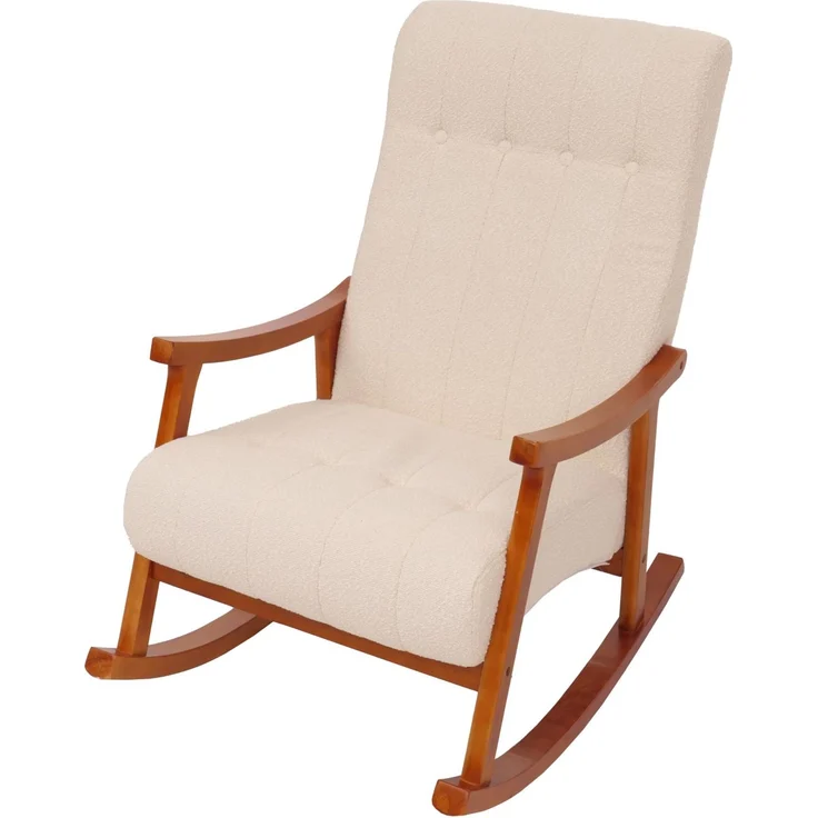 Schaukelstuhl HWC-K10, Relaxsessel, Holz FSC® Stoff/Textil Bouclé (450g/m²) ~ creme, Gestell Walnuss-Optik – Bild 8