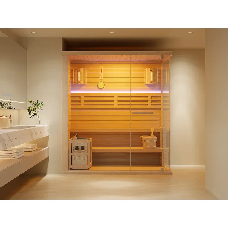 Vente-unique - SELKI Sauna Holz, Platte Beige - B 180 cm x H 200 cm x L 180 cm