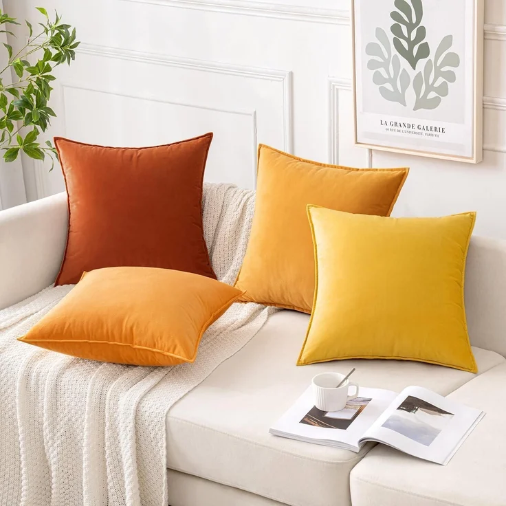 MIULEE 4er Set Samt Kissenbezug 50x50 cm Orange Serie Sofakissen Deko – Bild 6