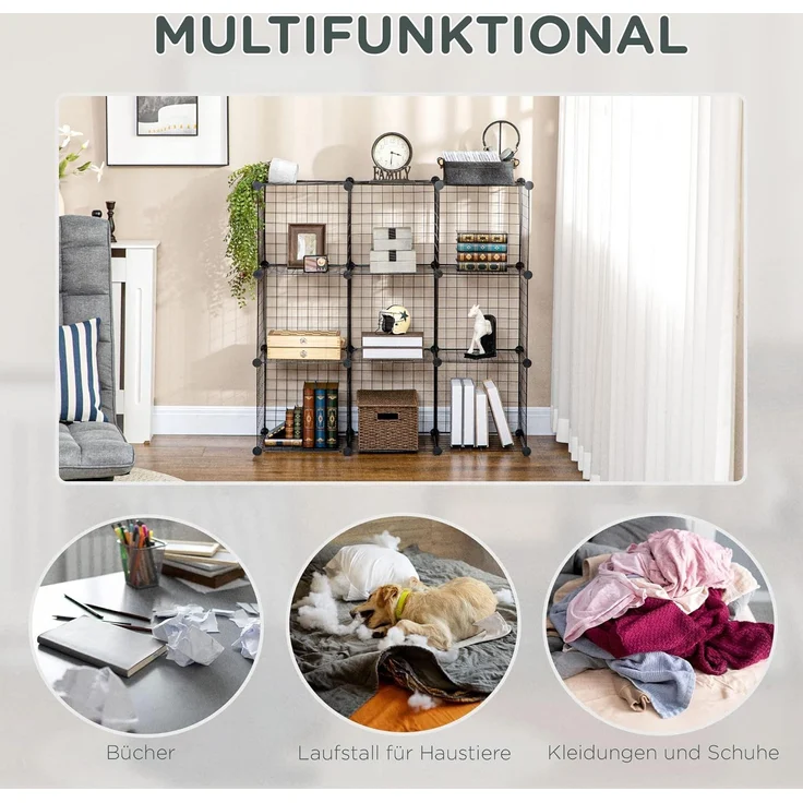 HOMCOM Steckregal Steckregal aus Stahldraht, DIY Würfelregal, 9 Fächer, Schuhregal 9-tlg, Schwarz, 35 x 35 x 35 cm je Würfel – Bild 7