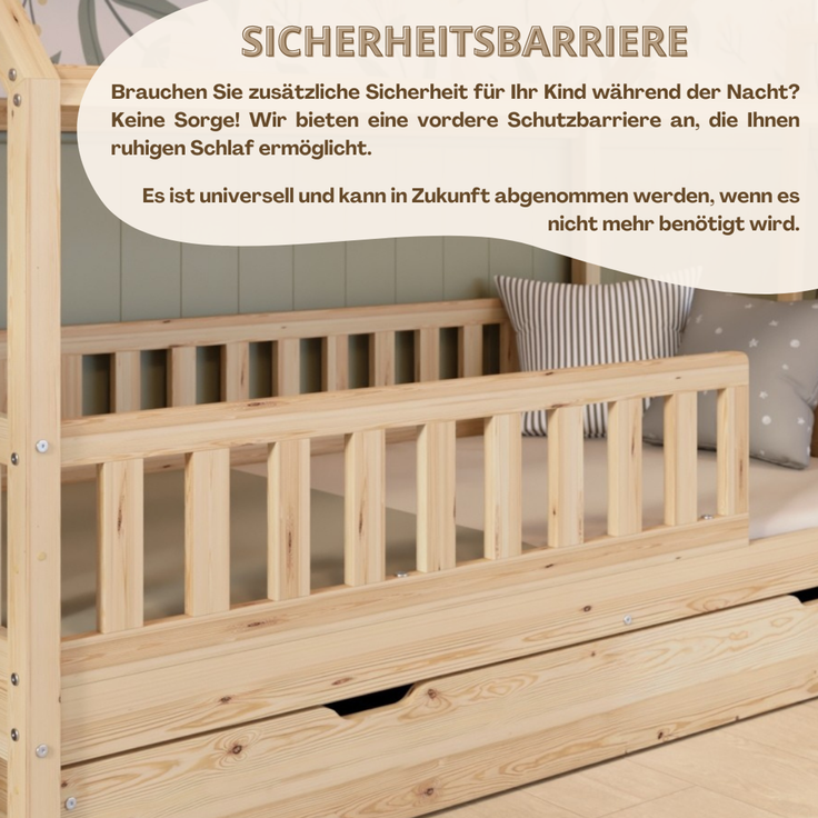 Crazy Pine 'Crazy Blanco' Hausbett mit Rausfallschutz, Skandinavisches Design, Naturholz, Natur, 90x200 cm, mit Ausziehbett – Bild 7