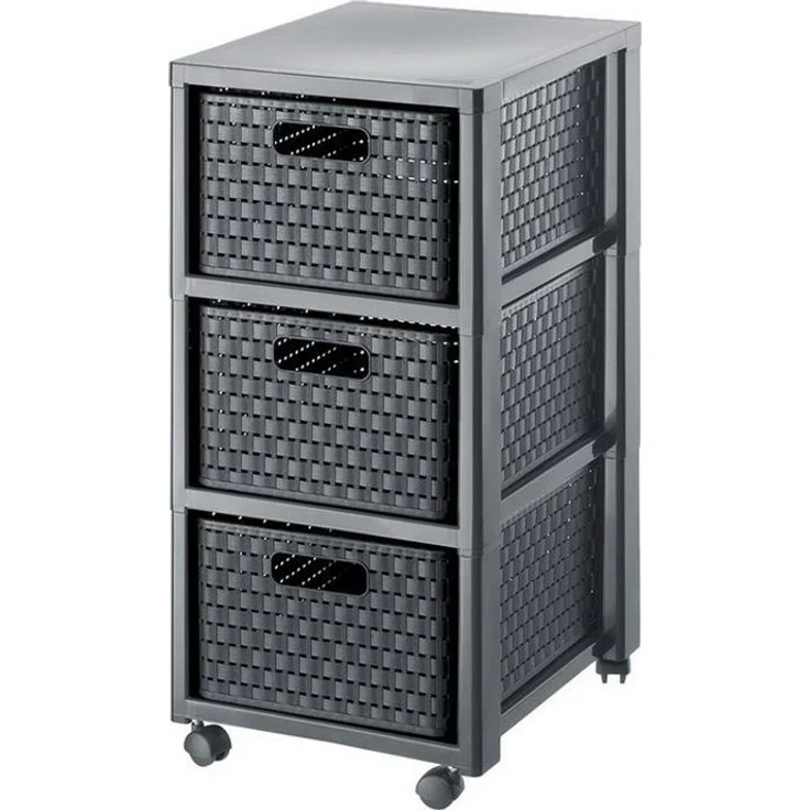 ROTHO Aufbewahrungsbox Country Rollcontainer mit 3 Schubladen in Rattan-Optik – Bild 1