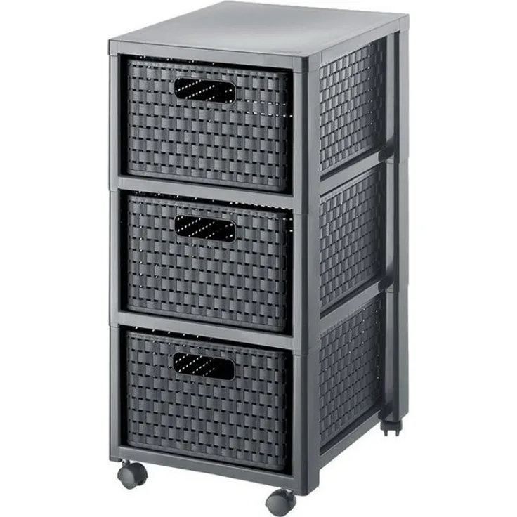 ROTHO Aufbewahrungsbox Country Rollcontainer mit 3 Schubladen in Rattan-Optik
