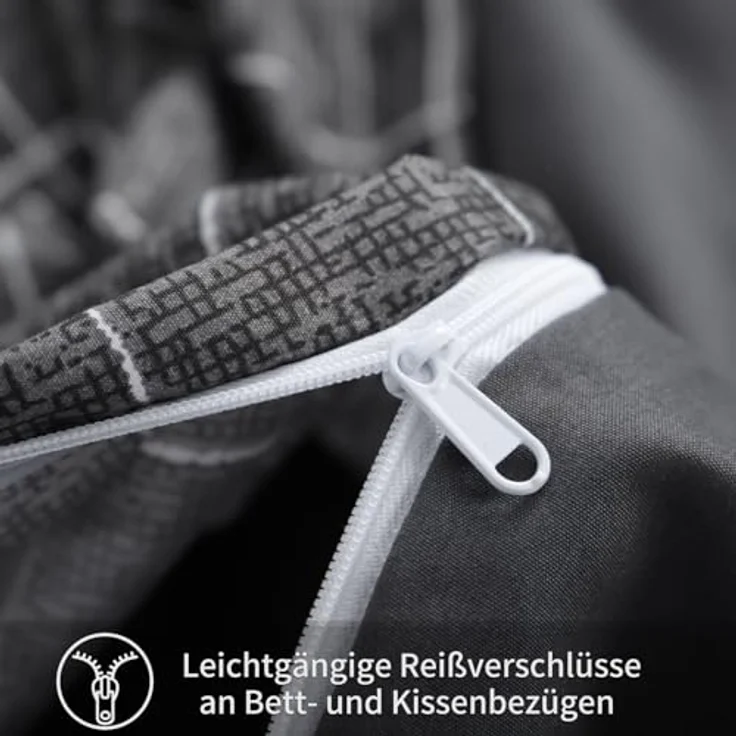 RUIKASI Bettwäsche 135x200 4teilig Anthrazit - Bettbezüge 135x200 2er Set mit Gitter Muster, Bettwäsche-Sets 135x200 cm aus Mikrofaser mit Reißverschluss Weich und Bügelfrei – Bild 6