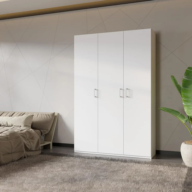 Forte HOME NOOK Mehrzweckschrank 135 40, moderner Drehtürenschrank mit 3Türen, Flur, Holzwerkstoff, Weiß, 133,2 cm breit x 210,5 cm hoch x 42 cm tief – Bild 1