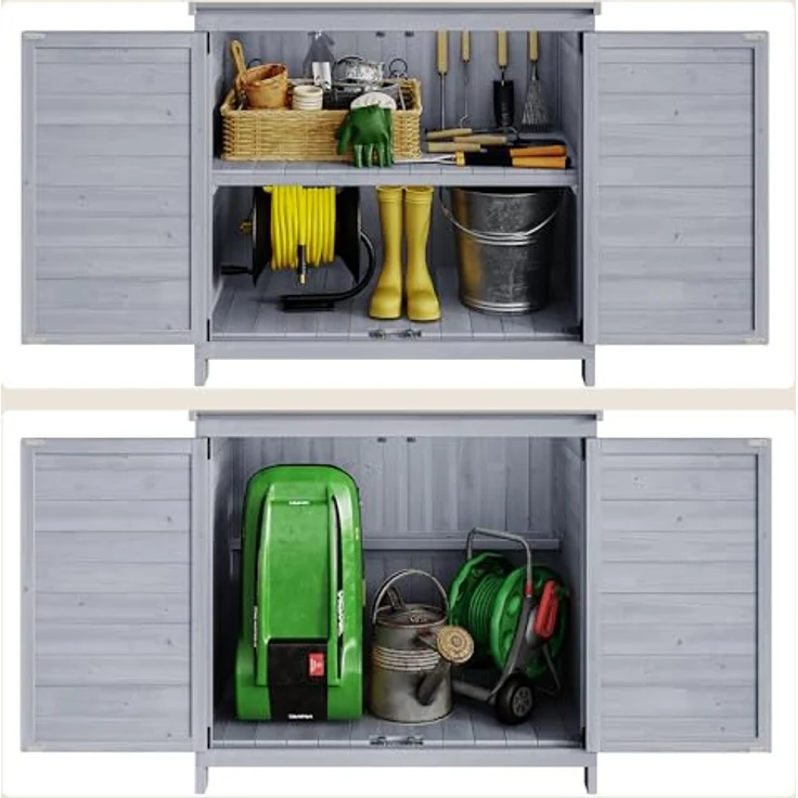 Bealife Pflanztisch mit Unterschrank, Gartenschrank mit Arbeitsplatte mit 1 Bewegbarer Einlegeboden für den Innen- und Außenbereich (Grau, 48T x 98B x 95H) – Bild 5