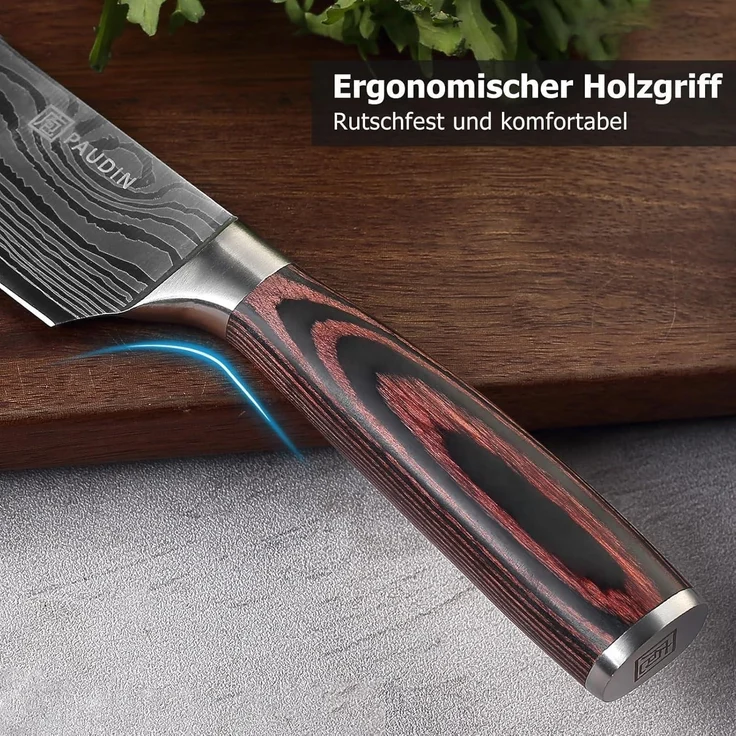 Premium Kochmesser mit Holzgriff 20 cm Küchenmesser Extra Scharfe Messerklinge – Bild 4