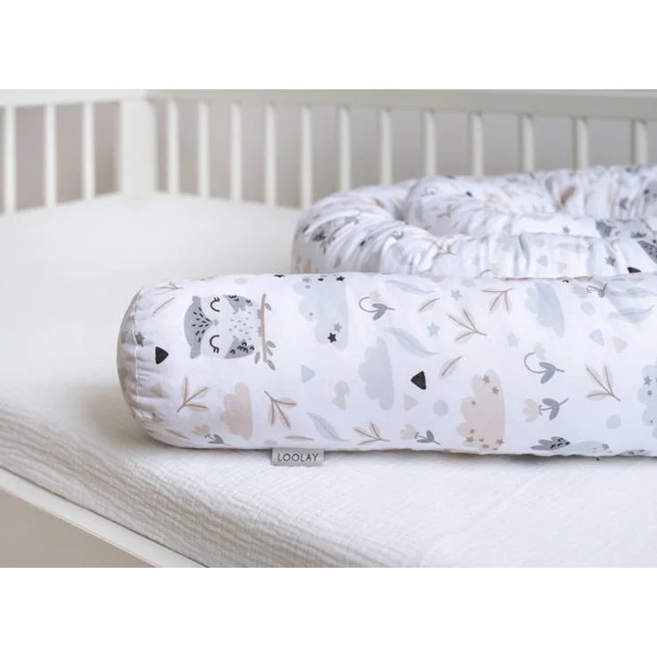 Loolay Nestchenschlange HASE EULE Beige Weiß Baumwolle Multifunktion PREMIUM Bettschlange, (Bettumrandung Krabbeldecke Babybett Umrandung Schlange Bett Kopfschutz, Zierkissen Bettrolle Dekokissen Zugluftstopper - Super GESCHENK), LOOLAY® - 100% Europäi... – Bild 4
