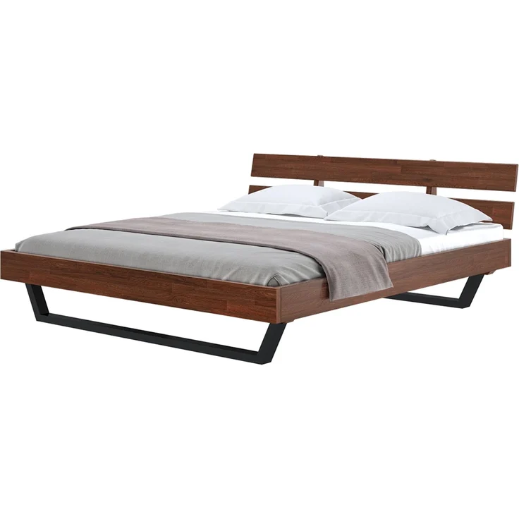skølm 'Alver' Bett 180x200 cm, Bettgestell, natur geölt, Massivholzbett aus Eiche mit Metallkufen, Walnuss Optik, Bettkopf 2 Streben – Bild 12