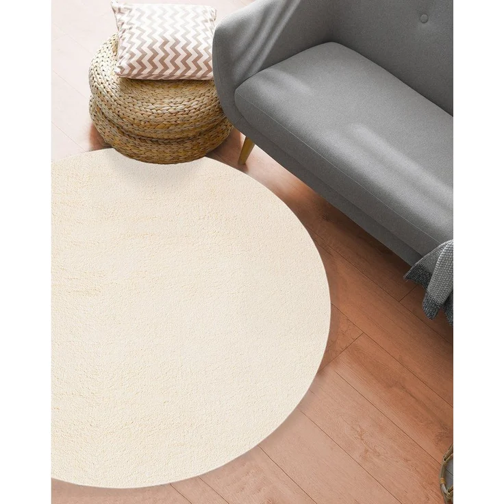 the carpet Relax Moderner Flauschiger Kurzflor Teppich, Anti-Rutsch Unterseite, Waschbar bis 30 Grad, Super Soft, Felloptik, Creme, 200x200 cm Rund – Bild 1
